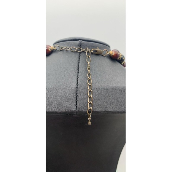 Vintage Brass Tone Chunky Pretty Multi Color Beaded Boho Choker Necklace 14-17" - Picture 5 of 5